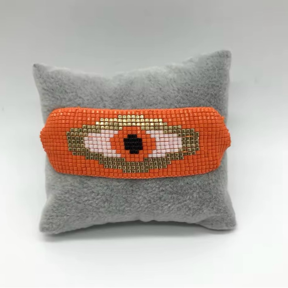 Orange Beaded Evil Eye Bracelet Gold Black Jewelry Gift Women Teen Girls